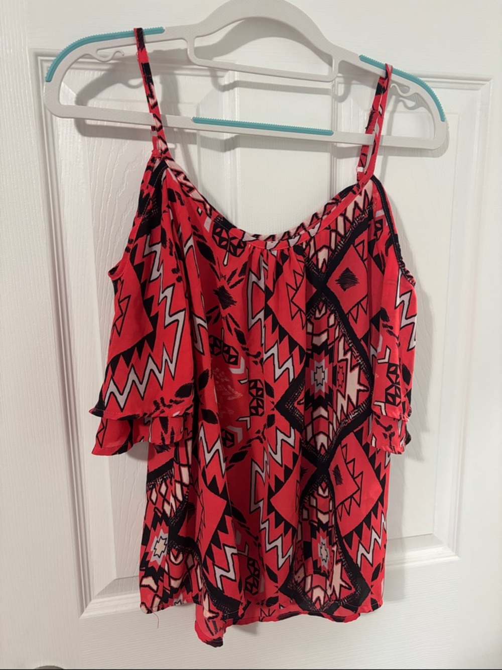 Pink/Coral Aztec Print Ruffle Cami Top